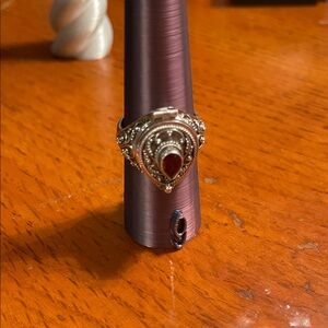 Handcrafted Sterling Silver and Garnet Locket Ring, "Secret Love" size 9
